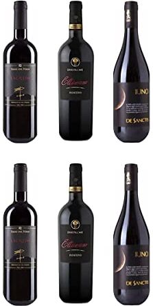 CONFINIDELGUSTO Box Vini Rossi Italiani  Confezione Mista Idea Regalo   6 Bottiglie 75 cl   Primitivo Lagrein Iuno