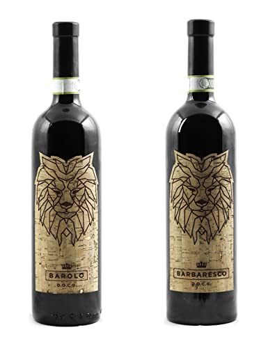Lebòn 2 bottiglie pregiati vini rossi: 1 bottiglia di Barolo Docg  2019 + 1 bottiglia di Barbaresco Docg  2019 con raffinata etichetta in sughero (2x750ml) Idea regalo