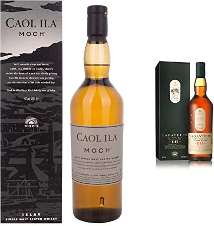 Lagavulin Caol Ila Moch Single Malt Scotch Whisky 700 ml &  16 Anni Scotch Single Malt Whisky con Astuccio 700 ml