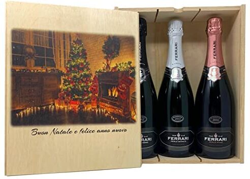 Zeus Party Box Wine Selezione Perlè -FERRARI- Perlè Nero Riserva 2012 + Perlè Bianco Riserva 2013 + Perlè Rosè Riserva 2014 750 ml in cofanetto in legno personalizzabile