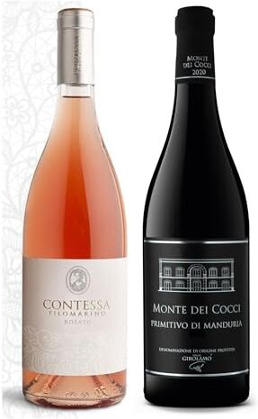 Tenute Girolamo 2 bottiglie vini Pugliesi: Primitivo di Manduria Doc + Contessa Filomarino Vino Rosato IGP Valle D'itria  0,75 litri