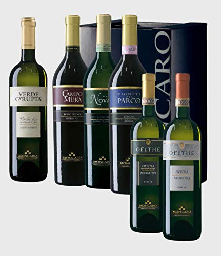 marche in italy Selezione STORIA Cantina Moncaro. 6x bottiglie miste assaggio. Verdicchio Jesi, Verdicchio Jesi Riserva, Rosso Piceno, Rosso Conero, Passerina e Pecorino Offida. Ancona, Ascoli, Marche, Italia