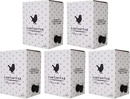 Cantavitae Confezione 5 Bag in Box (25 Litri) da 5 L di VINO PRIMITIVO IGP IGT rosso CAMPANIA 14% Sfuso da Azienda Agricola