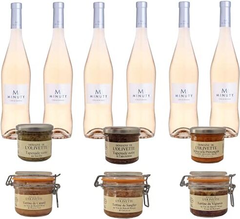 ProvencePremiumRosé Box Aperitivo 100% Provence: 6 * Minuty M Rosé 2020 (75cl) + 3 + 3 tapenade terrina