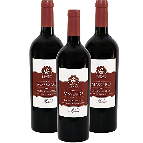 Viticoltori Lenza Aglianico IGP Colli di Salerno Massaro      Vino Rosso della Campania   Confezione da 3 Bottiglie da 75 Cl   Idea Regalo