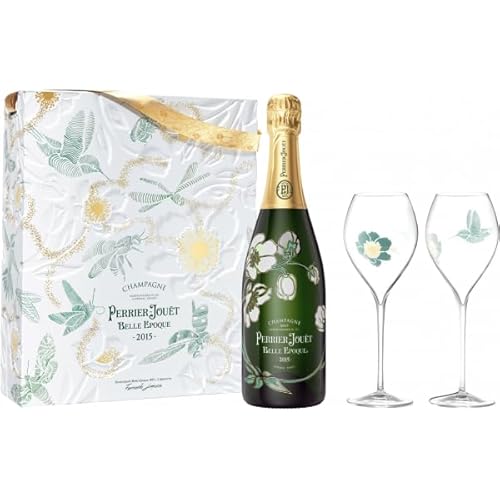 Generic Champagne Perrier Jouët Belle Epoque Millésimé 2015 EDIZIONE LIMITATA Fernando Laposse Confezione 2 Flûtes con Bottiglia da 75 cl Idea Regalo Belle Epoque Millésimé 2015 Champagne Perrier Jouët