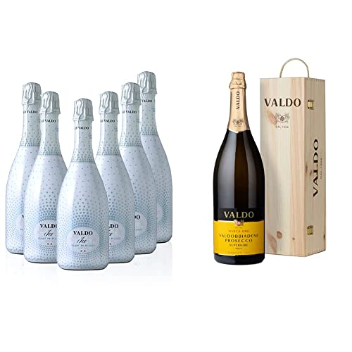 Valdo Ice Blanc de Blancs Demi-Sec 750 ml x 6 & Marca Oro bbiadene Prosecco Superiore D.O.C.G. Jeroboam, con Cassetta di Legno 3 L