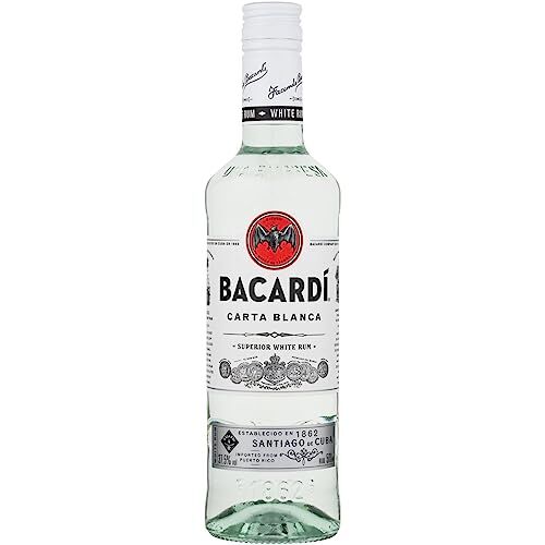 Bacardi BACARDÍ Carta Blanca White Rum, iconico rum bianco dei Caraibi, ideale per i cocktail, Vol. 37,5%, 50 cl / 500 ml