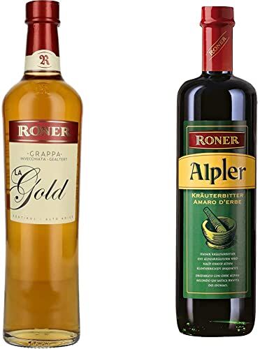 Roner La Gold Grappa Invecchiata & Alpler (1x 0,7l) Amaro Vero alle Erbe Alpine Secco Distilleria Artigianale Alto Adige Südtirol più premiata d'Italia 700 ml