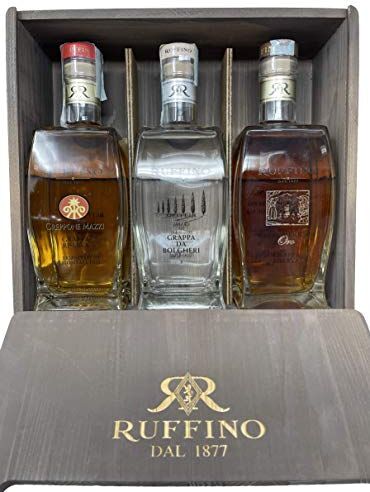 Zeus Party Cassetta in legno Luxury -Ruffino- Selezione 3 Grappe, Grappa Riserva Brunello di Montalcino + Grappa da Bolgheri + Riserva Ducale Oro 70 cl 42%