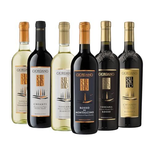 GIORDANO SELEZIONE TOSCANA Confezione di vini originari della Toscana, 6 tipologie di Vino tra Bianco e Rosso 6 Bottiglie da 75 cl