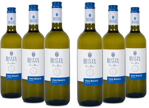 Bottebuona Vino Bianco Trebbiano Rubicone IGT, Gusto Fresco e Profumi Floreali, 11% Vol, Confezione con 6 Bottiglie da 750 ml