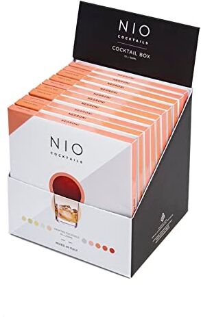 NIO Cocktails Negroni Già Miscelato, Pronto da Bere, Box Contenente 10 Drink Negroni da 100ml (Gin Tanqueray, Vermouth Cocchi, Bitter Campari, Angostura, 22% VOL.), 1000ml