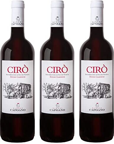 capoano Cirò Vino Rosso DOP Made in Italy Bottiglie da 750 ml 13,5% Vol 100% Gaglioppo per Primi Piatti Elaborati, Carni Rosse e Formaggi (3 Bottiglie)