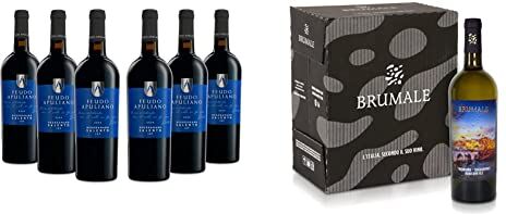 Feudo Apuliano Negroamaro Salento IGP, Vino Rosso dal Gusto Rotondo e Completo, 14.5% Vol 750 ml & Brumale Vino Bianco Trebbiano Chardonnay Rubicone IGT, 750 ml