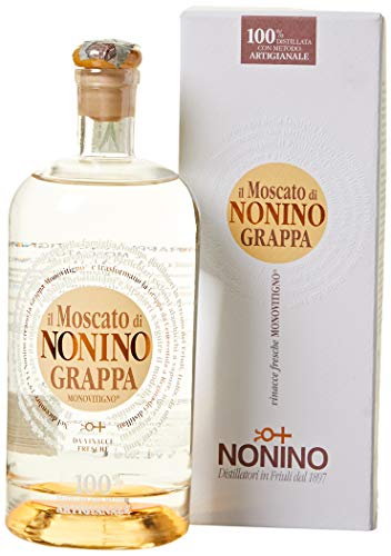 Nonino Distillerie  Dal 1897 Grappa Monovitigno Moscato 41% vol. Elegante, aromatica con sentore di rose, salvia e vaniglia Bottiglia in vetro da 500 ml