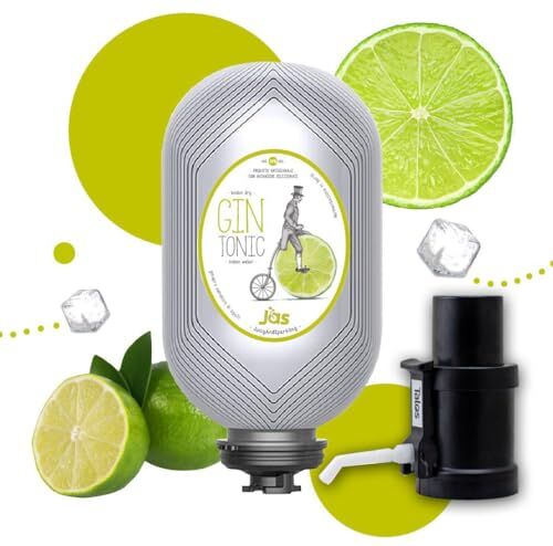 JAS Juicy And Sparkling JAS Juicy & Sparkling GIN TONIC + Top Dispenser Starter Kit   Cocktail alla Spina Pronto da Bere Premiscelato   London Dry Gin & Acqua Tonica   Fustino MINIKEG alla Spina 3 LT. (20 porzioni)