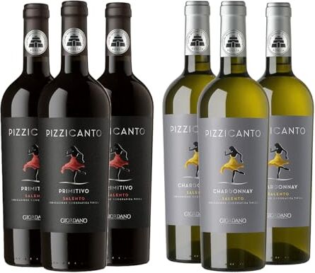 GIORDANO BOX PIZZICANTO Confezione da 2 Tipologie di Pizzicantino tra Pizzicanto Primitivo Rosso e Pizzicanto Chardonnay Bianco 6 Bottiglie da 75 cl