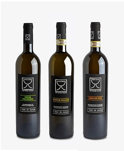 Cantina Riccio 3 iconici vini bianchi Irpini: 1 x Fiano d'Avellino Docg + 1 x Falanghina Doc Irpinia + 1 x Greco di Tufo Docg  I Vini di Janus 3 x 0,75 litri