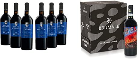 Feudo Apuliano Negroamaro Salento IGP, Vino Rosso dal Gusto Rotondo e Completo, 14.5% Vol, Confezione con 6 Bottiglie da 750 ml & Brumale Vino Rosso Nero D'Avola Sicilia DOC, 13% Vol