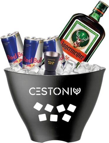 Gin Mare Jegermeister Confezione Box Regalo per gli amanti dello JegerBomb! Kit con Amaro, Redbull e Accessori! (Jagermeister Cestonic®)