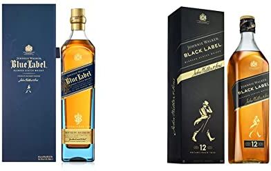 Johnnie Walker Blue Label Blended Scotch Whisky con Cofanetto & Black Label 12 Anni Blended Scotch Whisky, 700ml