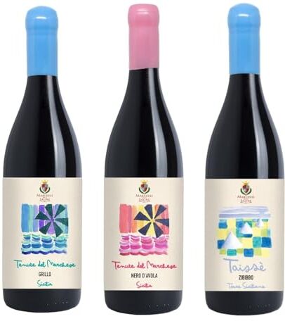 Marchese Delle Saline 3 bottiglie vini siciliani biologici: Grillo Sicilia DOC, Nero D'Avola e Zibibbo “Tenute del Marchese" 3 x 0,75 l idea regalo