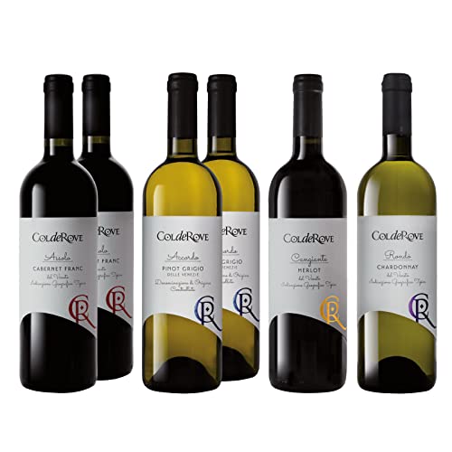 Colderove , Degustazione di 4 Vini Fermi Rossi e Bianchi, Cassa da 6 Bottiglie 2 Cabernet Franc, 2 Pinot Grigio, 1 Merlot, 1 Chardonnay