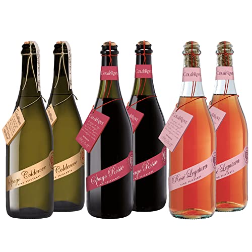 Colderove , Degustazione Spago, 6 Bottiglie di Vino Frizzante, 2 Spago Bianco Frizzante + 2 Spago Rosé Frizzante + 2 Spago Rosso Frizzante Raboso IGT Veneto