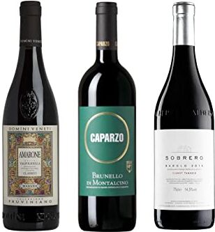 FRATTOLILLO – VINUM VITA EST Confezione Vino Regalo I GRANDI CLASSICI 3 Bottiglie da 0,75 Cl 1x Barolo DOCG Ciabot Tanasio Sobrero 1x Brunello di Montalcino DOCG Caparzo 1x Amarone Valpolicella Classico DOCG Negrar