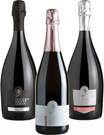 Podere Santa Lucia Selezione BOLLICINE (Spumante BRUT Bianco Verdicchio, Spumante BRUT Rosè Lacrima di Morro d'Alba Metodo Classico 30 mesi Millesimato & Metodo Charmat)   Confezione 3 Bottiglie 75cl.