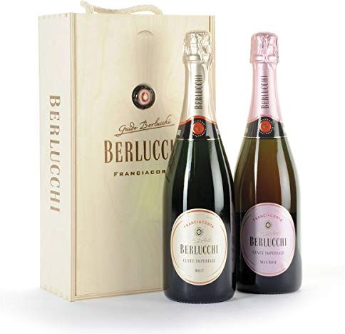 Berlucchi confezione scatola regalon  con 2 bottiglie di spumante brut e rosè