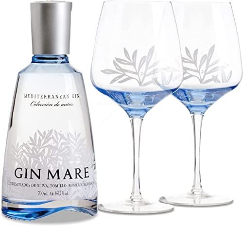 Gin Mare Mediterranean Gin Double Pack Glass 700 ml, 2 Bicchieri ballon di cristallo. Set perfetto per Gin & Tonic e cocktail