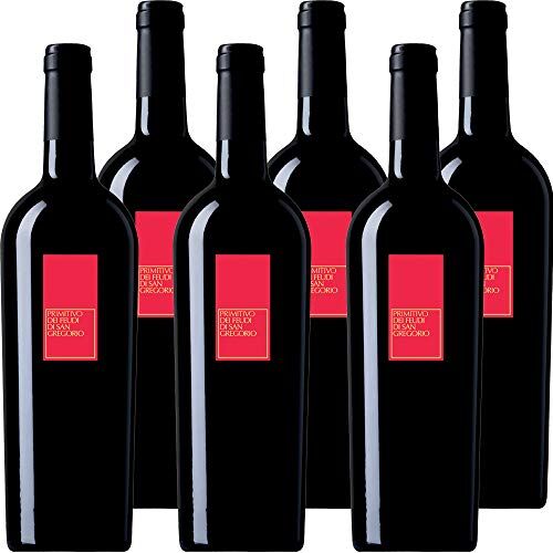 Feudi di San Gregorio Primitivo    Vino Rosso della Puglia   Confezione 6 Bottiglie da 75 Cl   Idea Regalo