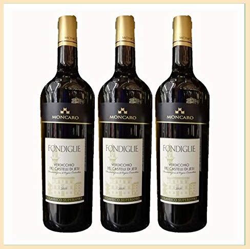 marche in italy 3x Vino Verdicchio dei Castelli di Jesi Classico Superiore doc"Fondiglie", bottiglia 0,75 lt, Cantina Moncaro, Camerano, Ancona, Italy, prodotto tipico marchigiano