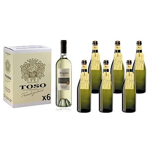 Toso S.p.a Toso Vino Bianco Langhe DOC Arneis, Piemonte, 6 bottiglie, 6 x 750ml & FIOCCO DI VITE Piemonte Doc Bianco Fiocco Di Vite Vino Frizzante 6 Bottiglie 6 x 75cl