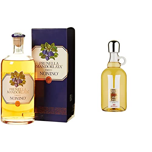 Nonino Distillerie , Prunella Mandorlata Liquore leggero e delicato bottiglia in vetro da 700 ml & Distillerie , Grappa Optima invecchiata da 12 a 18 mesi in barriques bottiglia 700 ml