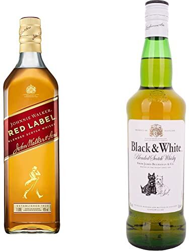 Johnnie Walker Red Label Blended Scotch Whisky 1 L & Black & White Blended Scotch Whisky 700 ml