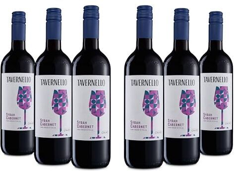 Tavernello Syrah Cabernet Vino Rosso d'Italia, Vino Rotondo ed Equilibrato, 13% Vol, Confezione con 6 Bottiglie da 0,75 L