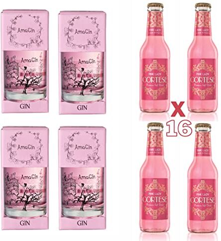 AmaGin Box Cortese Light – 4 bottiglie  500ml Con Confezione + 16 Toniche Pink Lady al Pompelmo Rosa – Da Distillazione Uve Corvina e Rondinella (Amarone DOCG) – 40% Vol – Made in Italy