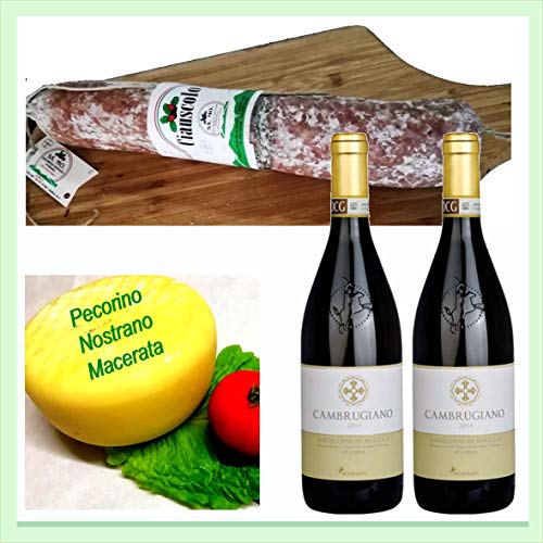 marche in italy Selezione Matelica Riserva 317. Ciauscolo IGP 600 gr, Formaggio Pecorino Tipo Nostrano 900 gr, 2x Verdicchio Matelica docg Riserva Cambrugiano Belisaro, prodotto tipico marchigiano, Italia