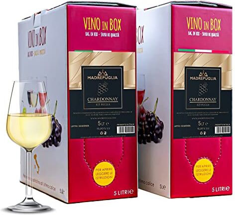 MADREPUGLIA OFFERTA  2 BAG IN BOX VINO BIANCO CHARDONNAY IGT PUGLIA 10 LT DA UVE AUTOCTONE PUGLIESI. E' BUONO E GENUINO.E'