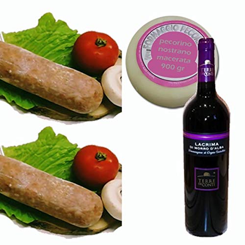 marche in italy Selezione Macerata-Ancona 323. Ciauscolo igp 2x400 gr, formaggio pecorino nostrano gusto delicato 900 gr, 1x Vino Rosso Lacrima Morro d'Alba 75 cl Terre Conti, prodotto tipico marchigiano, Italia