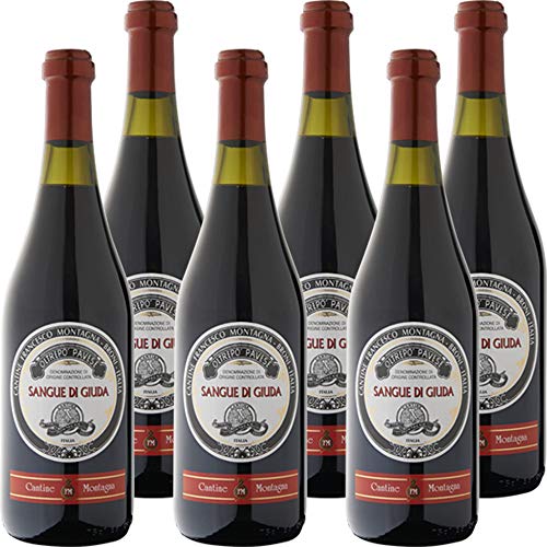 Cantine Montagna Sangue di Giuda dell' Oltrepò Pavese Doc      Vino Rosso Dolce   Confezione da 6 Bottiglie da 75 Cl   Idea Regalo