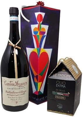 Le Fascine "Idea Regalo" Bag In Box da 3 Litri di Olio EVO "Riserva ORO" 100% Italiano Monocultivar Provenzale e Bottiglia Magnum da 3 L Vino Rosso "Tralcetto" Montepulciano d' Abruzzo DOC