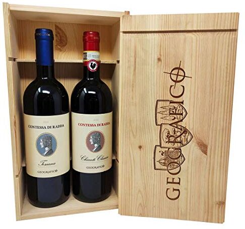 Zeus Party Cassetta in Legno con Contessa di Radda Chianti Classico DOCG 2018 e Toscana IGT 2016, 0,750 ml