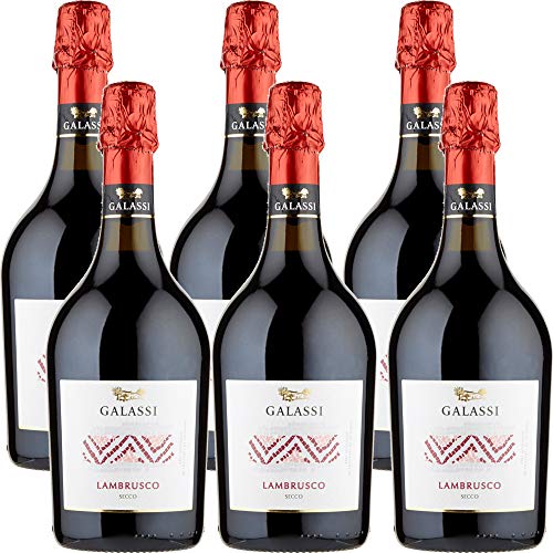 Galassi Lambrusco Emilia IGT      Gusto Secco   Vino Rosso Frizzante   6 Bottiglie 75 Cl   Piacevole Abbinato alla Pizza   Idea Regalo