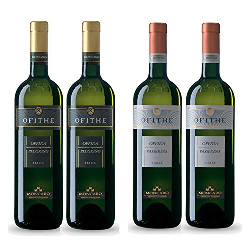 marche in italy Offerta Assaggio set 4x Vini Bianchi Cantina Moncaro, 2x Pecorino Offida Ophite, 2x Passerina Offida Ophite, prodotto tipico marchigiano, Italy