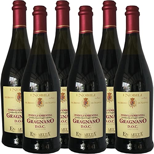 I Nobili del Regno di Napoli Vino Gragnano Dop   Rosso Frizzante Naturale   Penisola Sorrentina      6 Bottiglie da 75 Cl   Campania   Idea Regalo