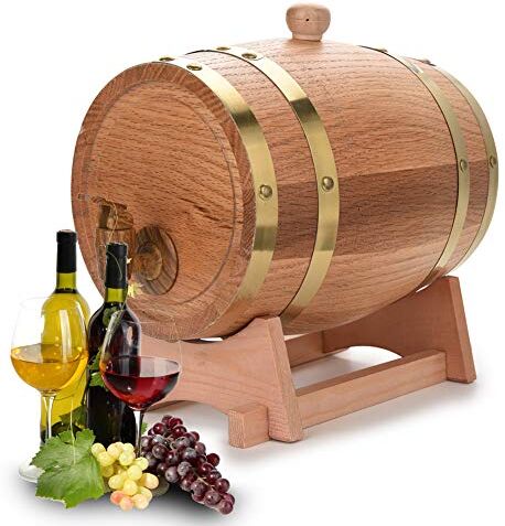 SOULONG Vino Botte di Rovere, 1.5/3/5/10L Botte di Rovere per Vino Whisky Tequila, Dispenser a vino botte legno, a prova di perdite(5L)